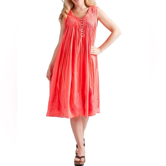 NWT La Cera 100% Cotton Sleeveless Dress with Hem Embroidery - Picture 1 of 6